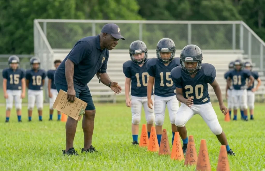 first day youth football practice drills for beginners on field