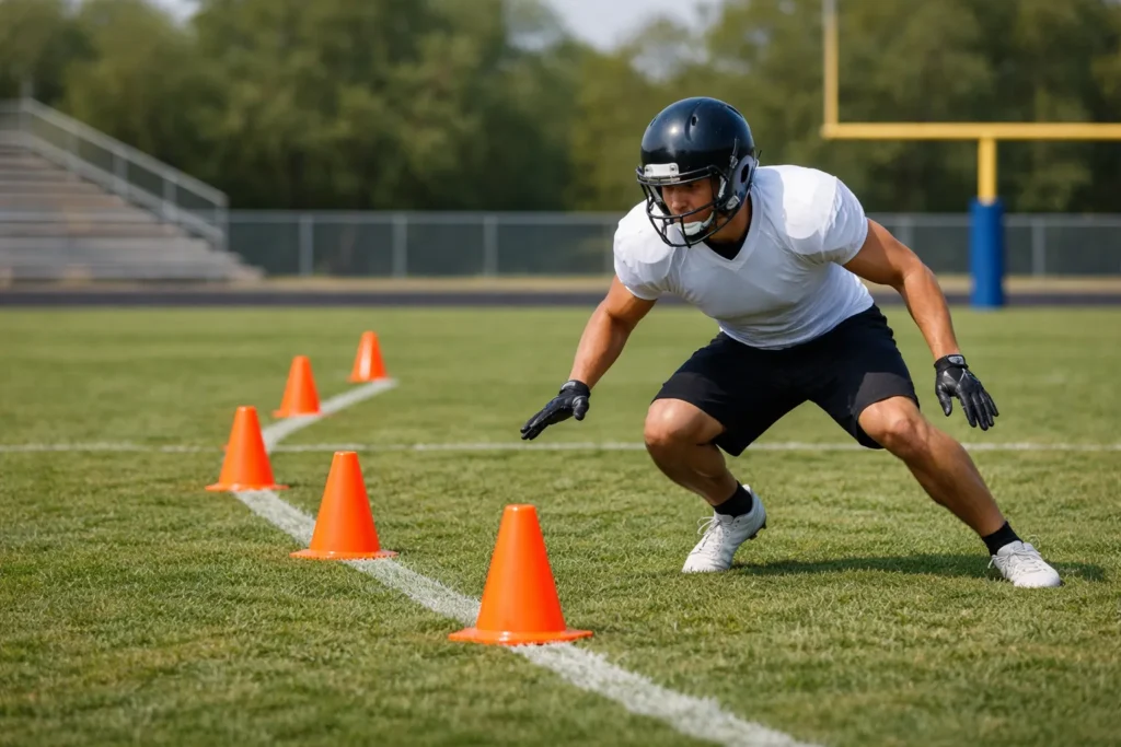 football agility drill lateral shuffle to sprint