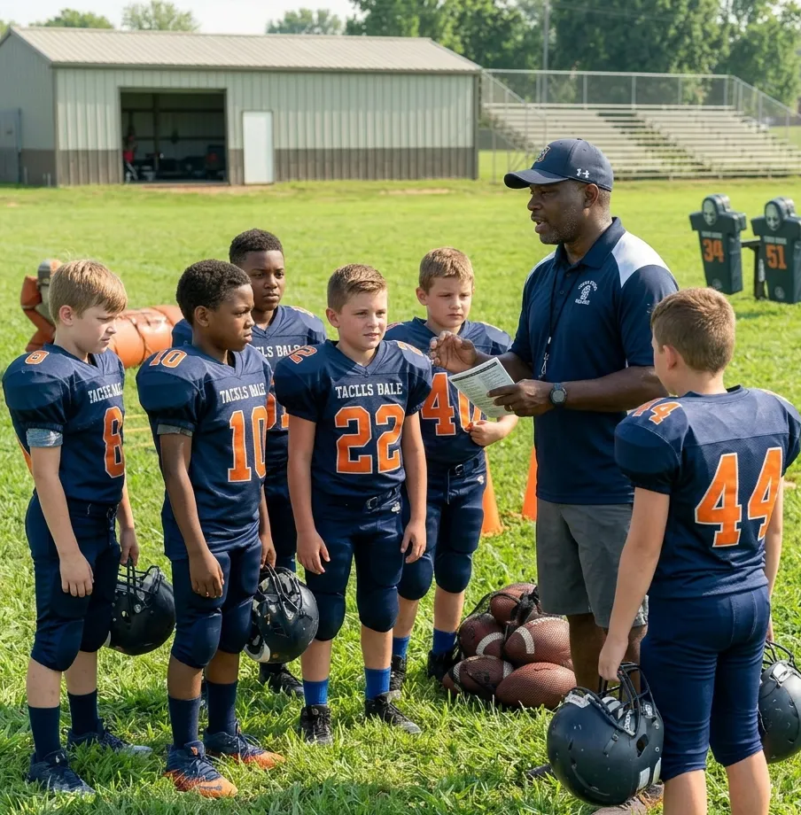 coach introducing players before football practice drills