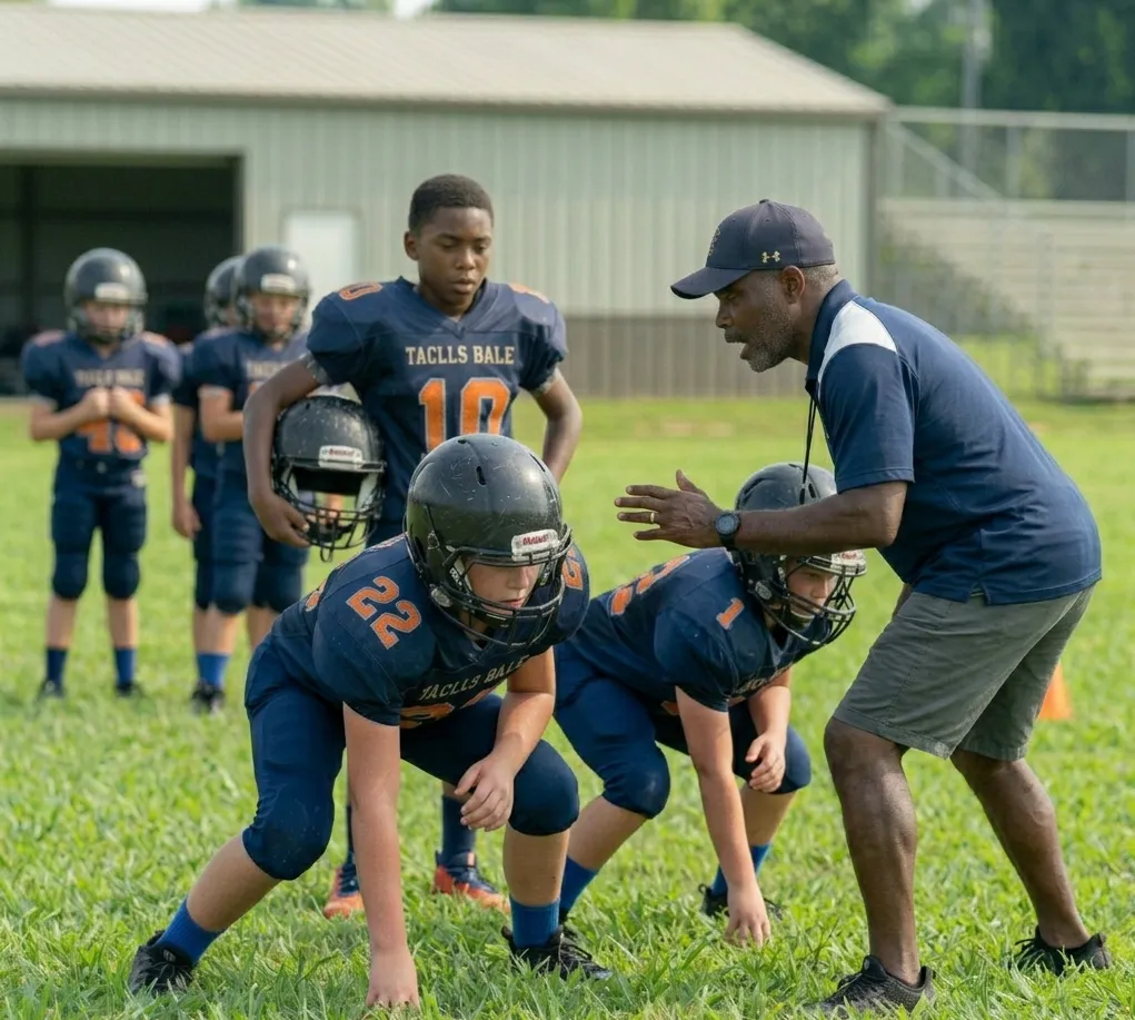 team drills during first day football practice
