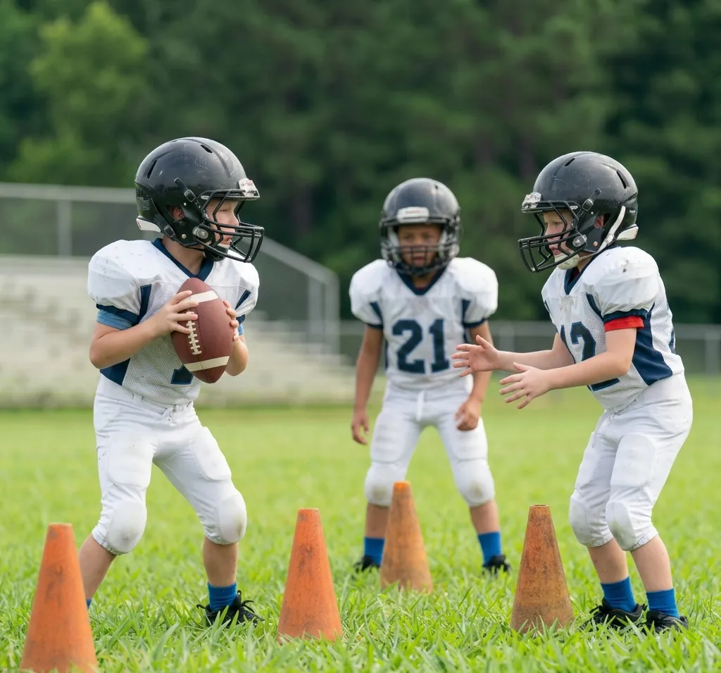 football catching triangle drill kids ages 6-8 practicing passing