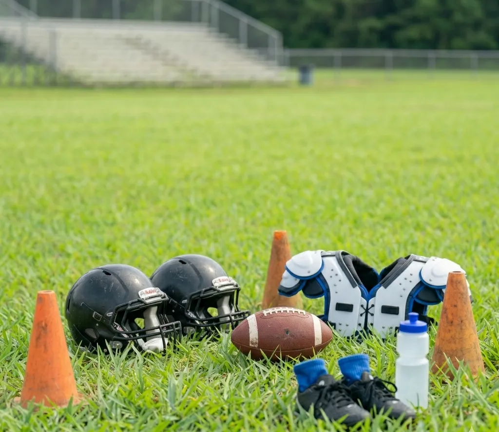 youth football equipment for beginners helmet pads cones
