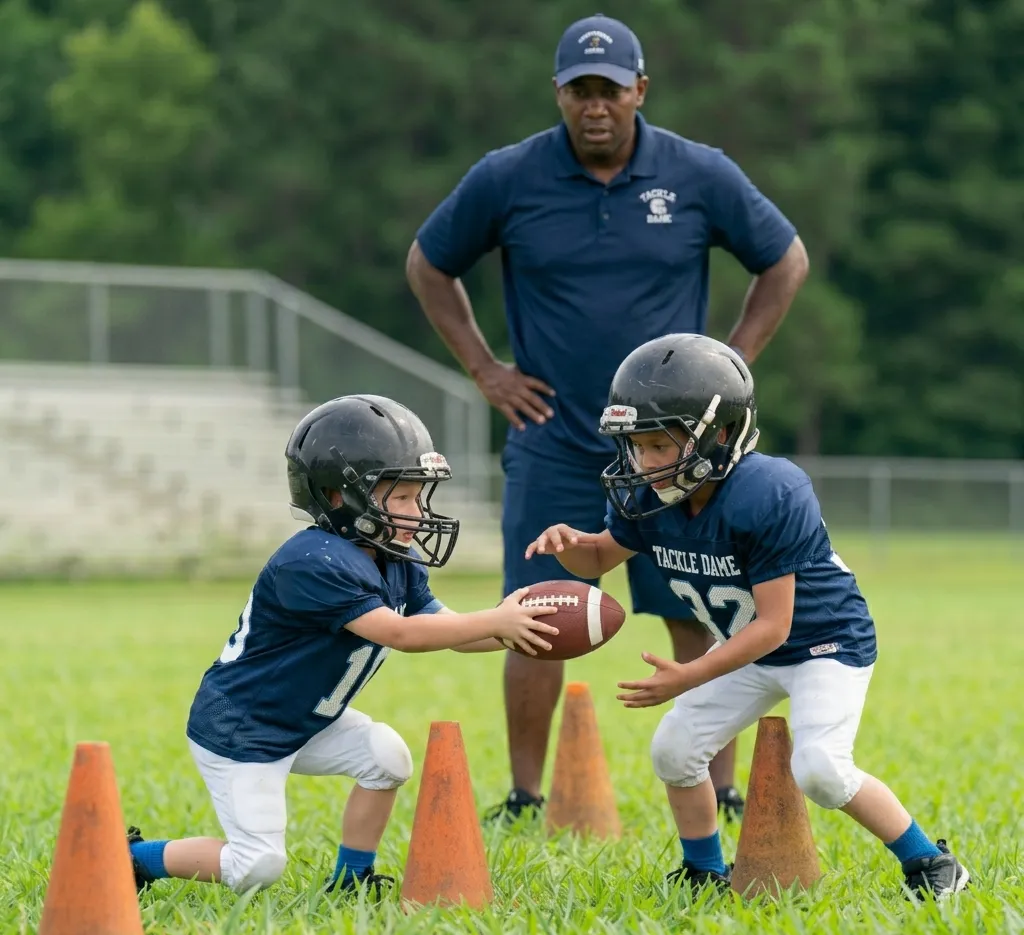 football handoff drill for kids ages 6-8 learning ball control