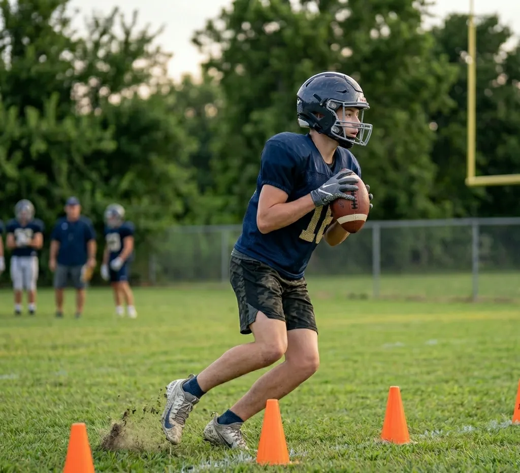 quarterback performing 3 step drop drill footwork