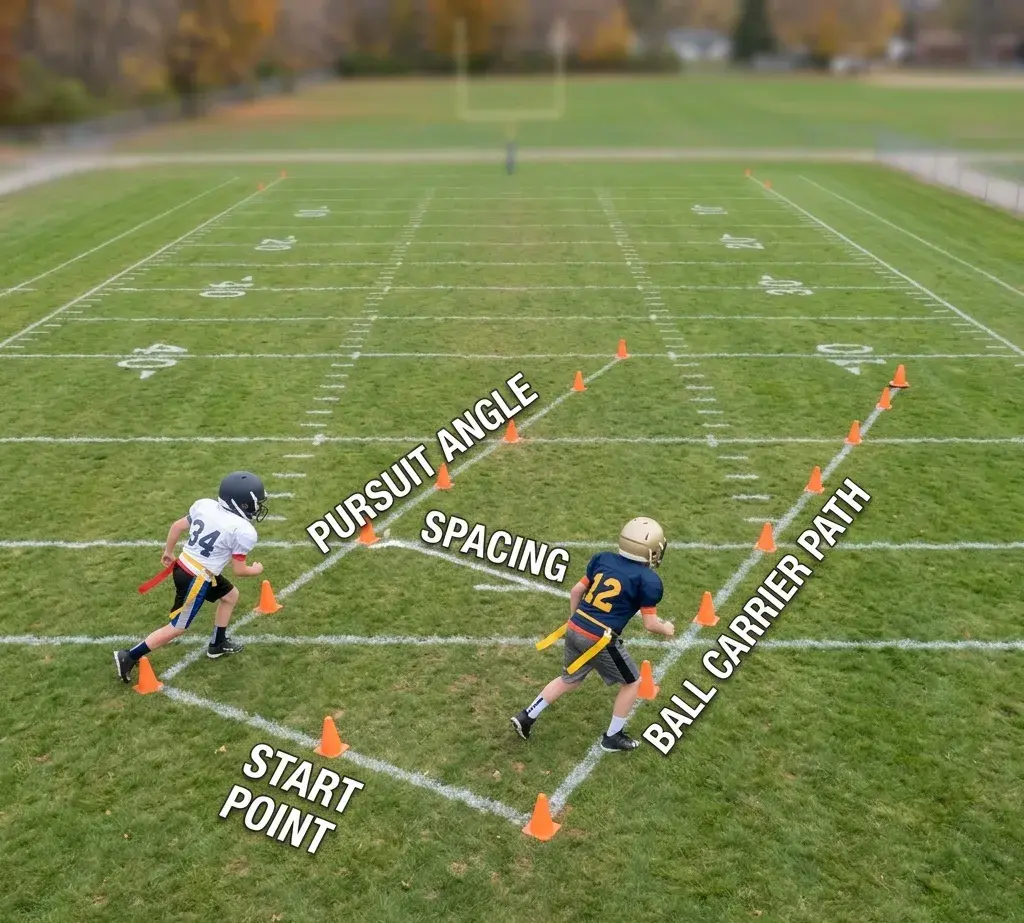 angle pursuit drill setup with cones and player movement path