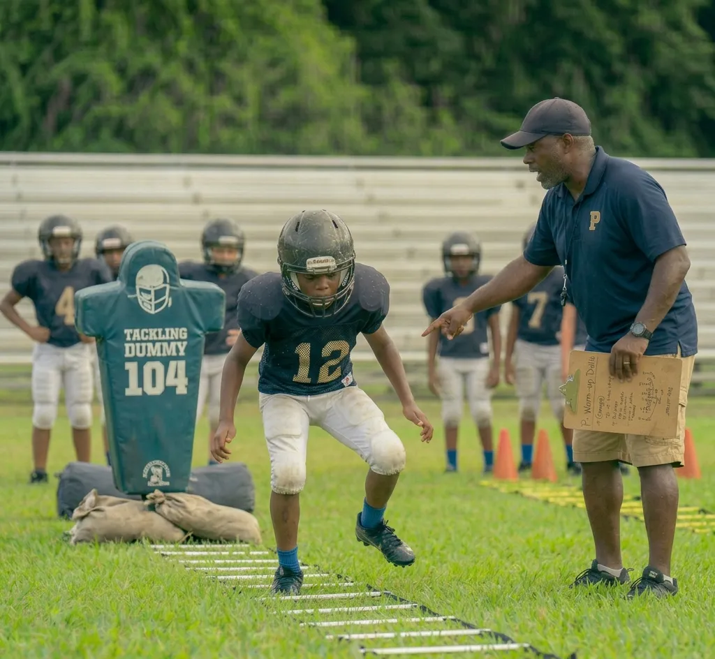 beginner football player proper stance training