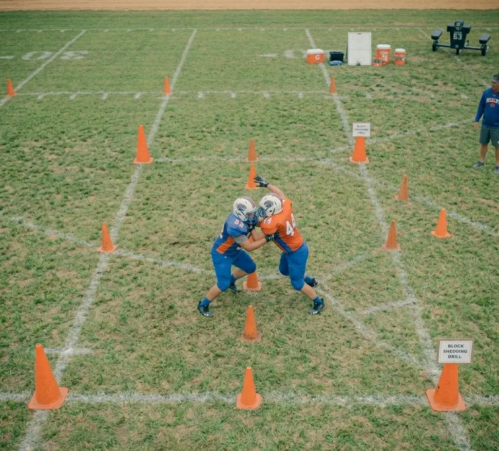 football block shedding drill setup aerial view