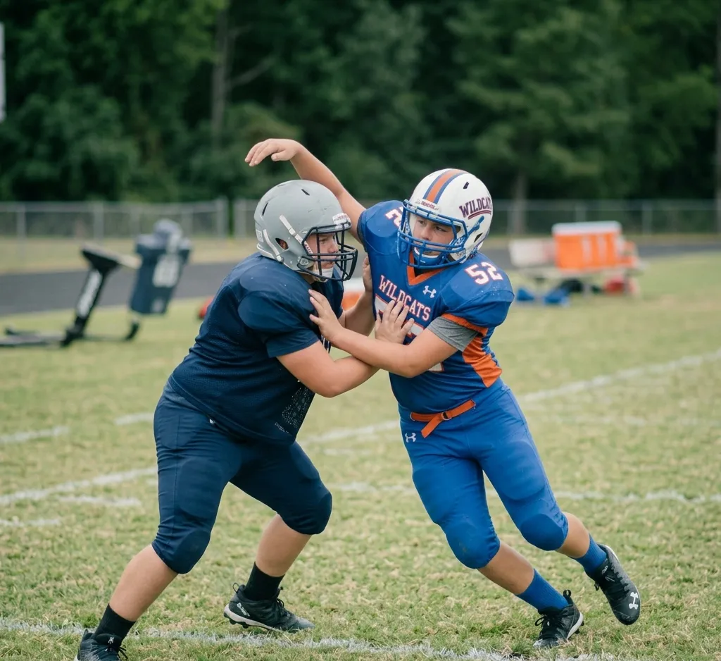 football defender using swim move to shed block and reach ball carrier