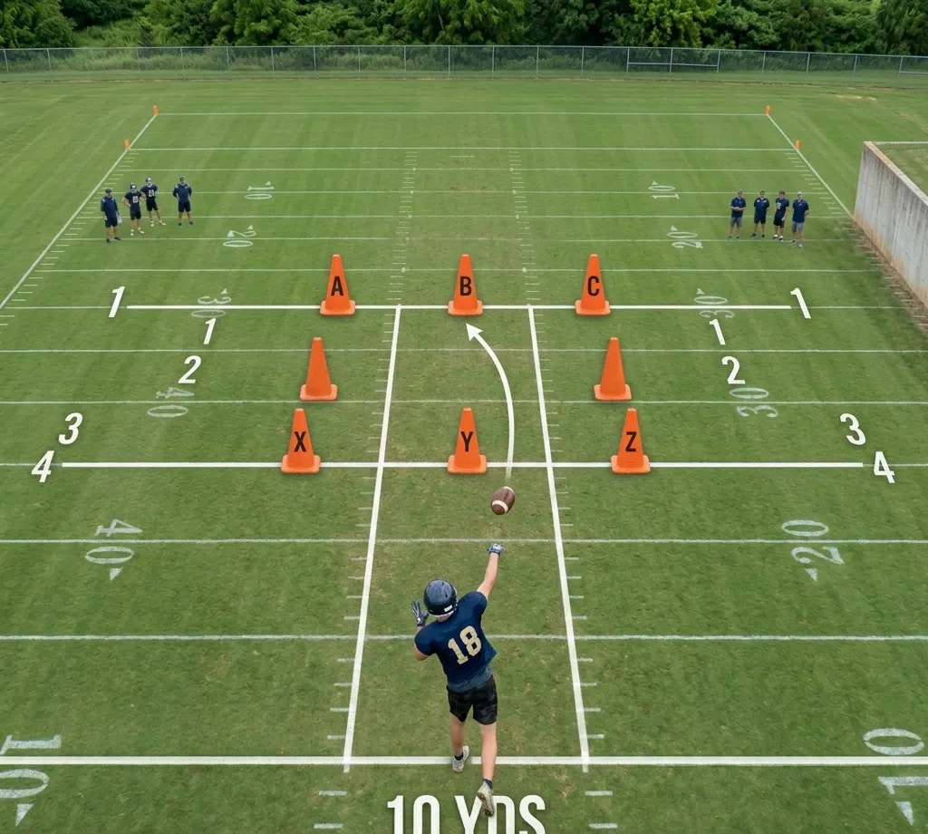 cone accuracy drill football aerial view setup