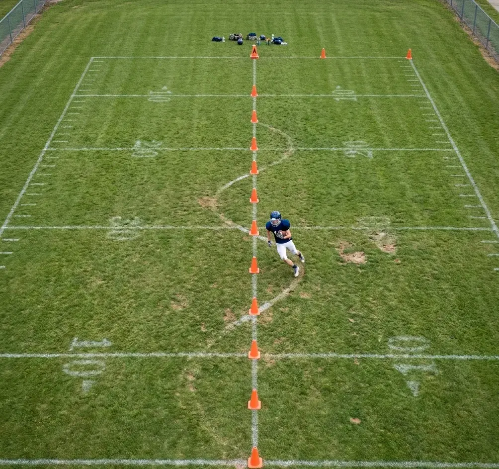 wide receiver cone footwork drill aerial view agility training