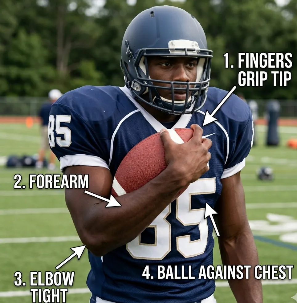 4 points of pressure ball security technique football close view