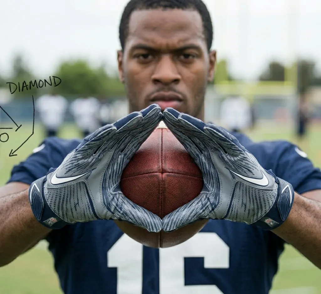 football catching technique diamond hand position close up
