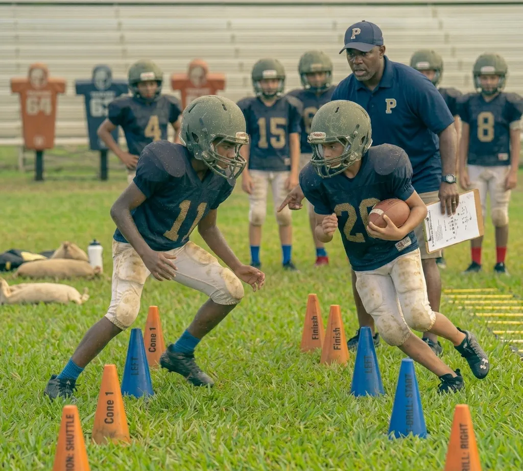 wide receiver and defensive back performing agility drill