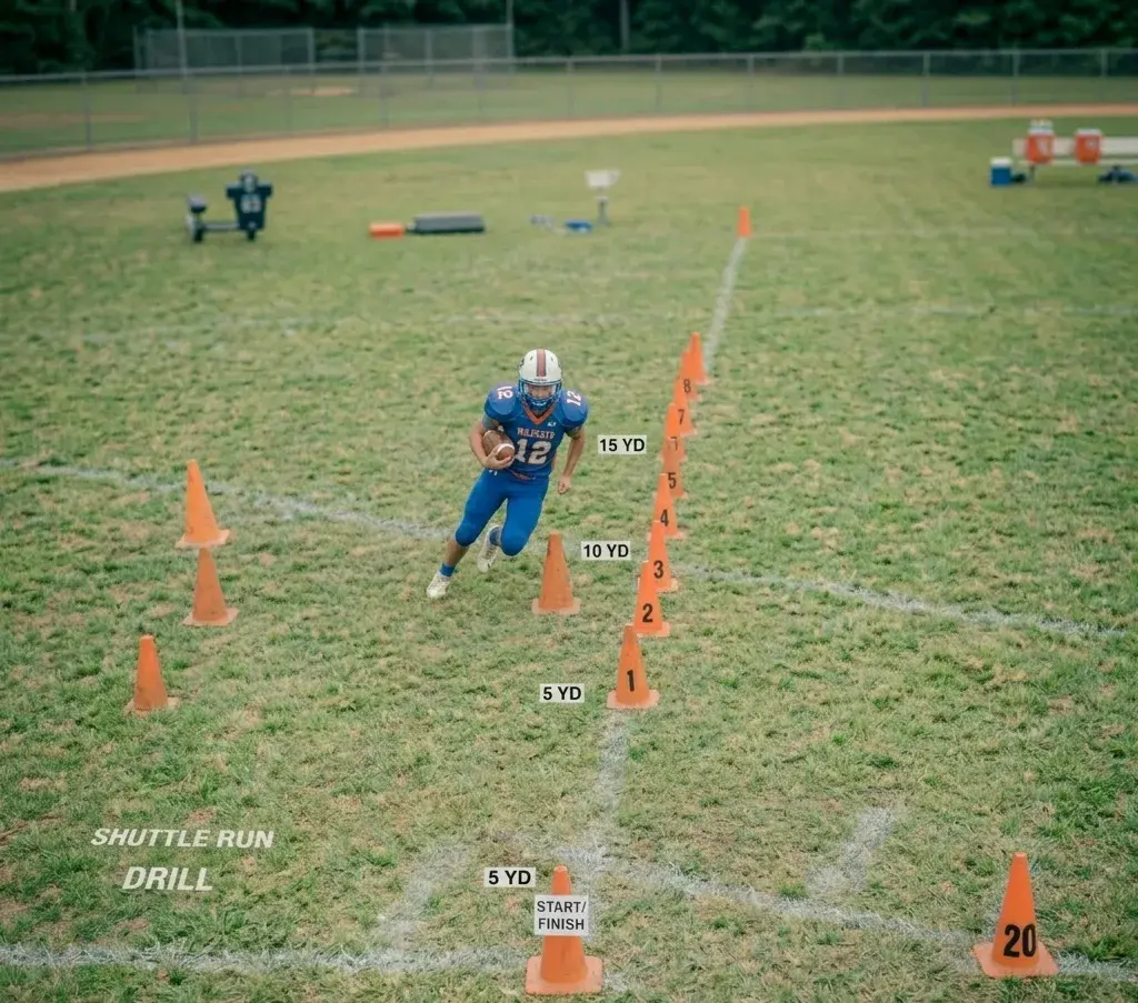 football shuttle run conditioning drill setup