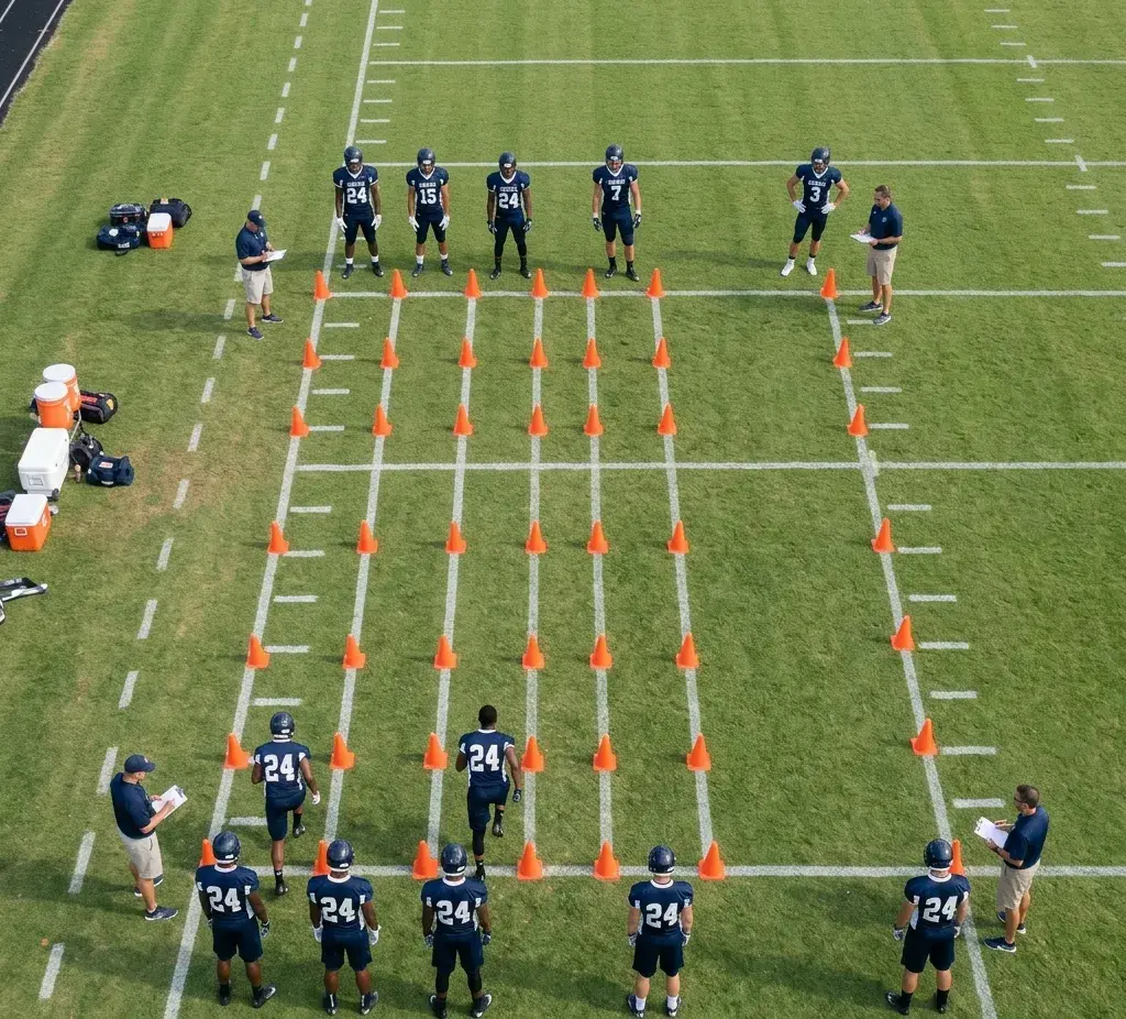 football warmup drill setup cones layout aerial view
