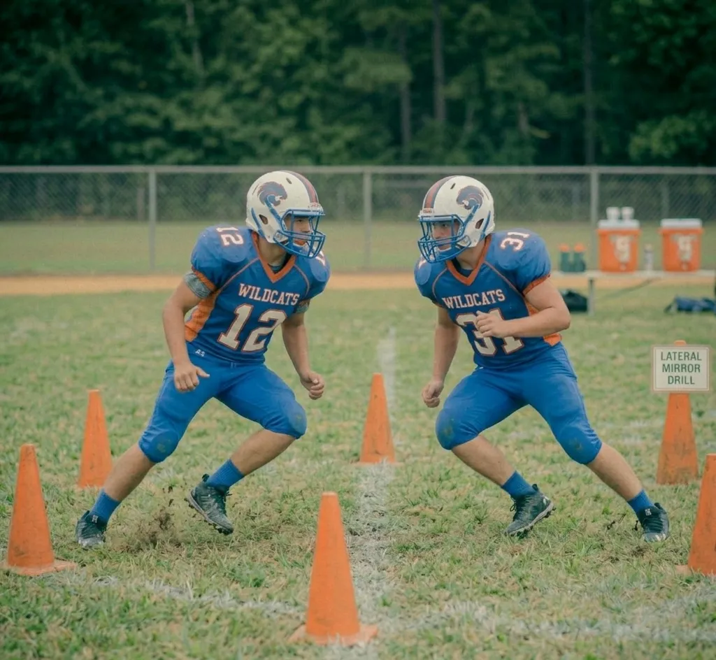 defensive lineman mirroring opponent side to side footwork drill