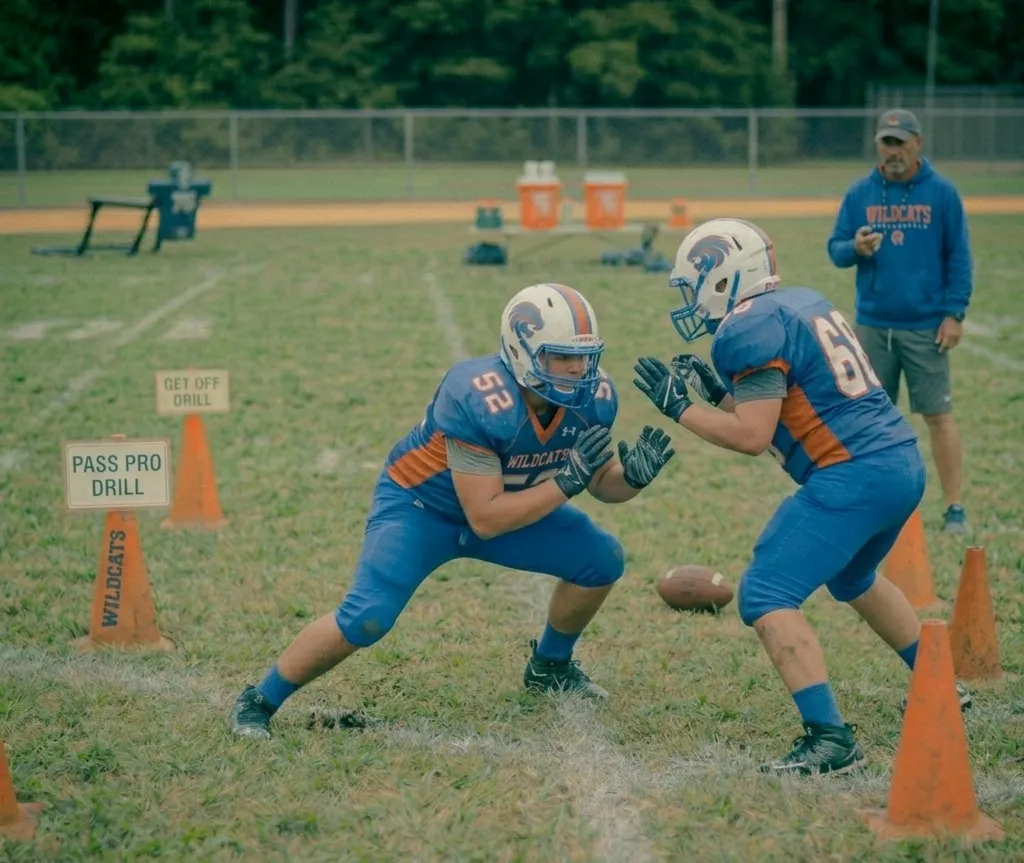 Offensive line kick slide drill for pass protection