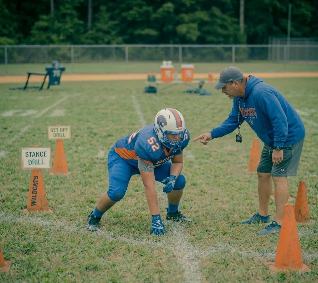 Offensive line stance drill for beginners in three-point stance