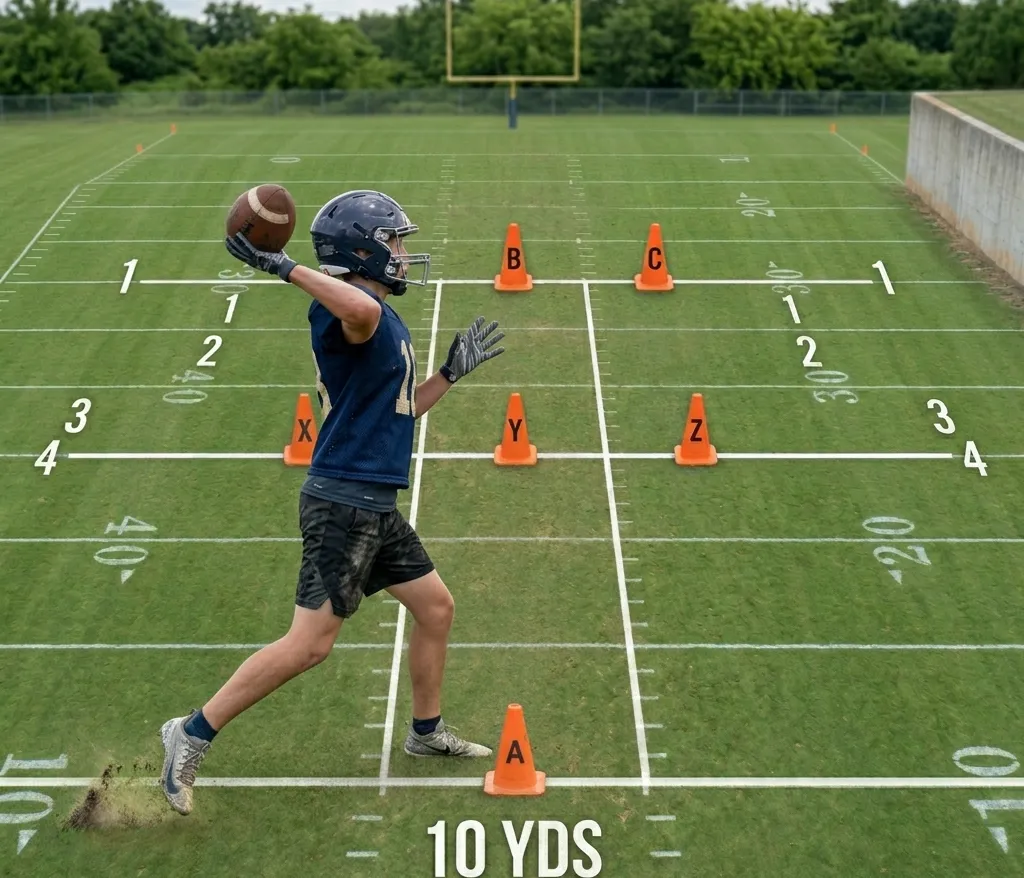quarterback accuracy drill throwing at cone targets