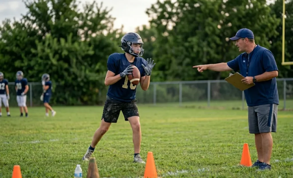 quarterback drills for beginners practice on football field