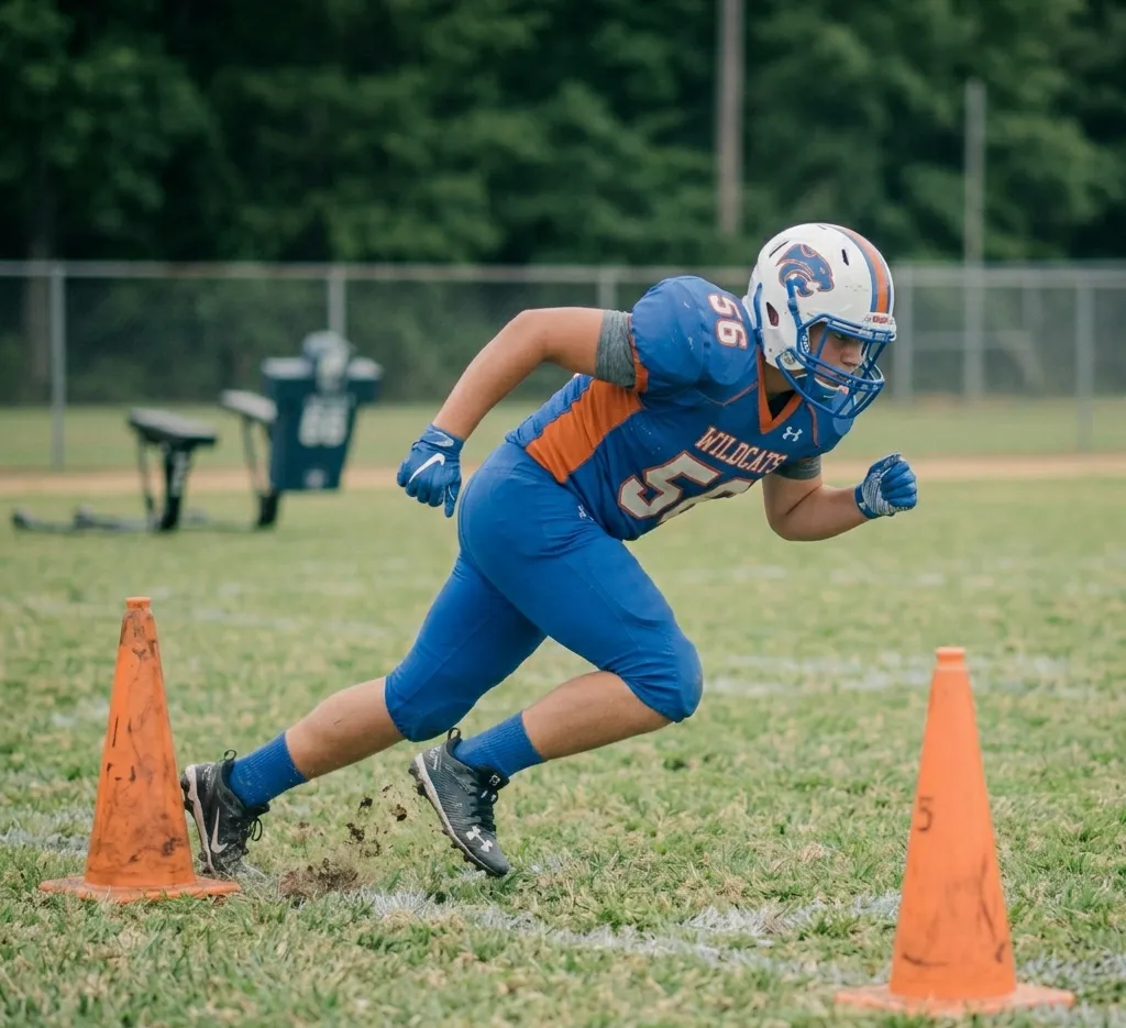 stance and start football warmup drill before practice