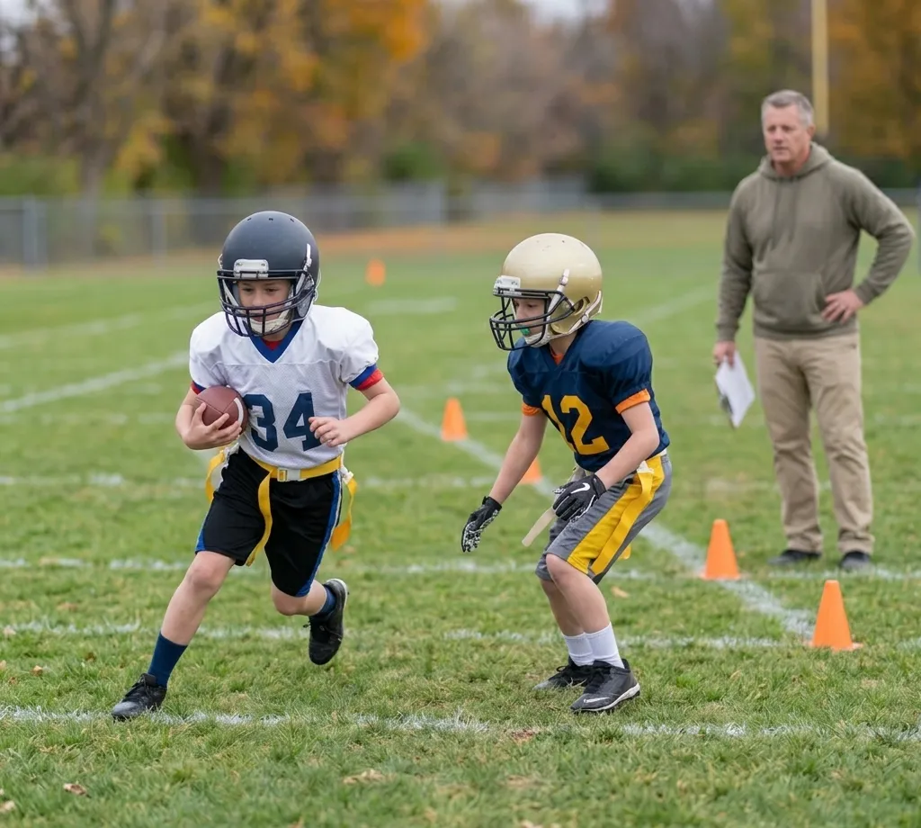 defender tracking ball carrier without contact in football drill